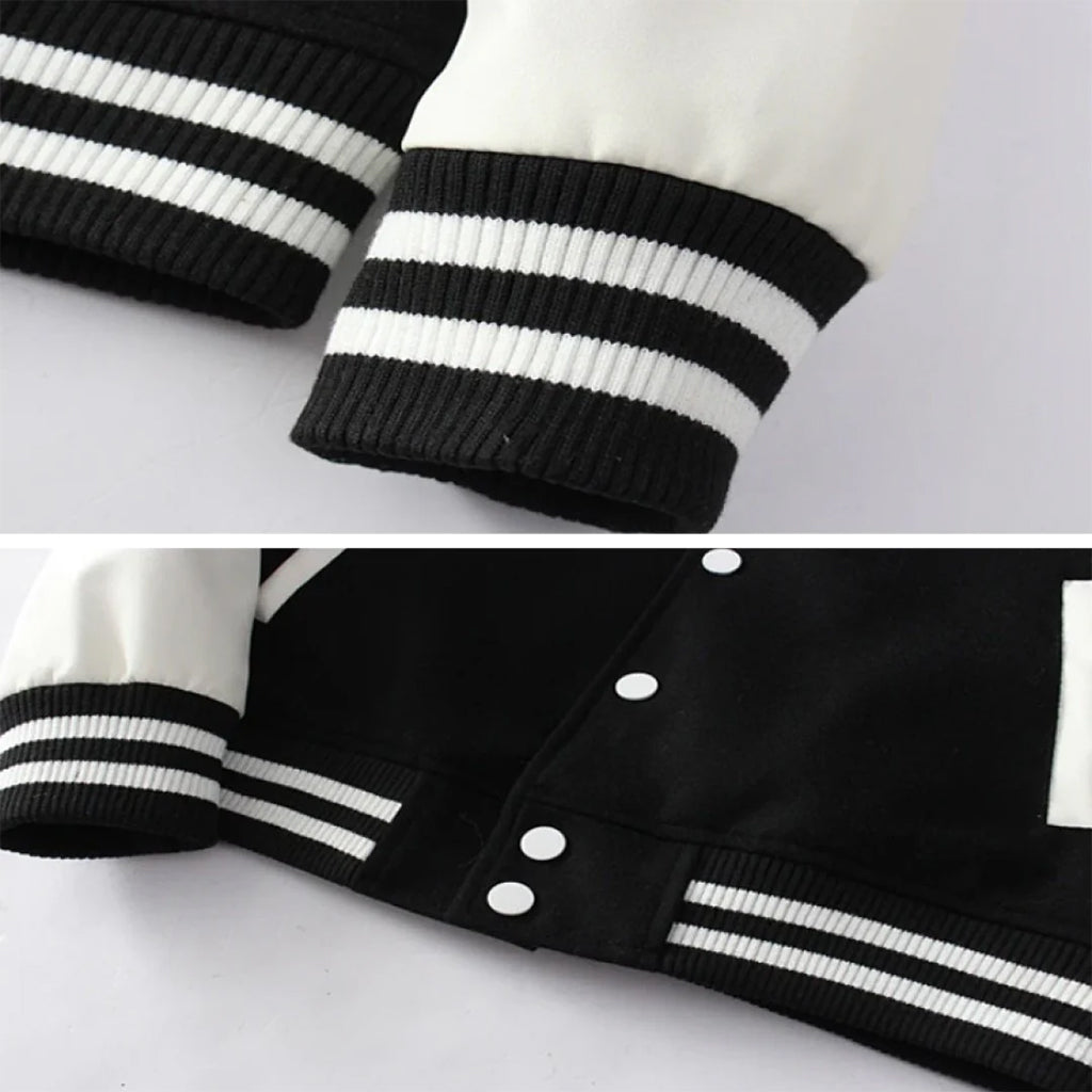 Minimal Black & White Varsity Jacket – Go With The Flow Edition