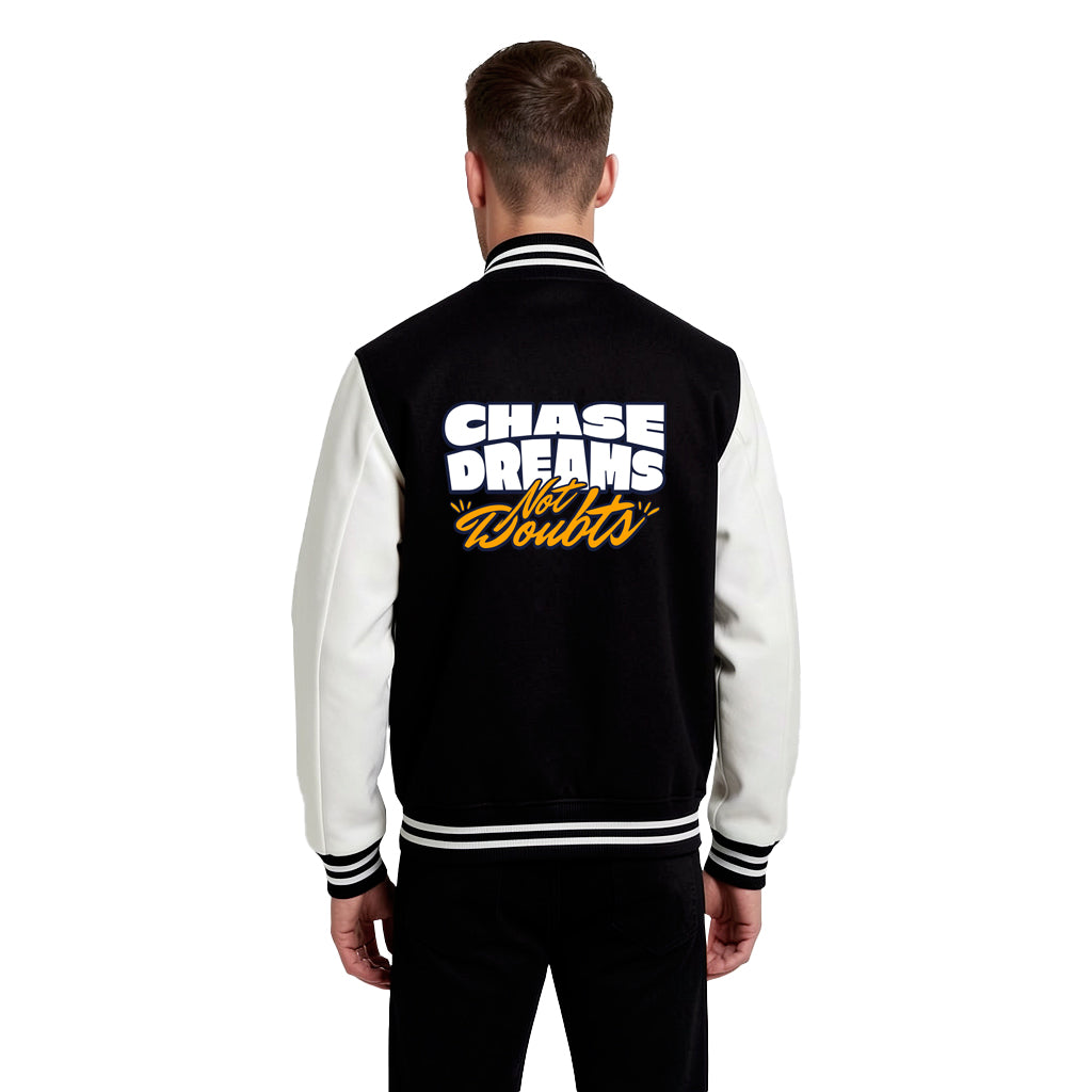 Minimal Black & White Varsity Jacket – Chase Dreams Edition