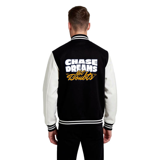 Minimal Black & White Varsity Jacket – Chase Dreams Edition
