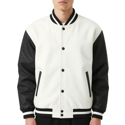 Minimal Black & White Varsity Jacket – Flame Edition