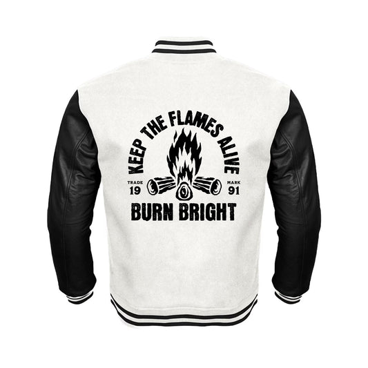 Minimal Black & White Varsity Jacket – Flame Edition
